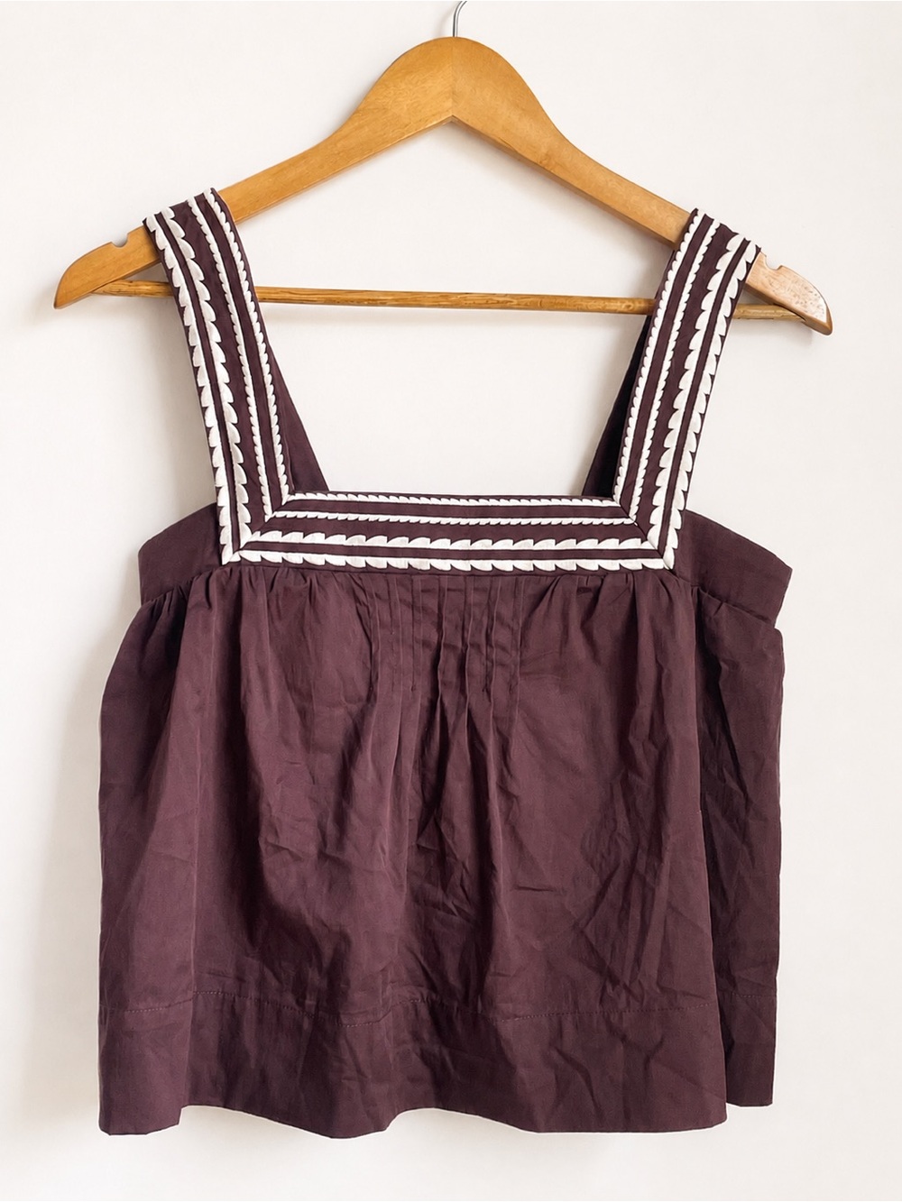 Caroline Constas Chocolate Brown Embroidered Pintuck Trapeze Top Like New